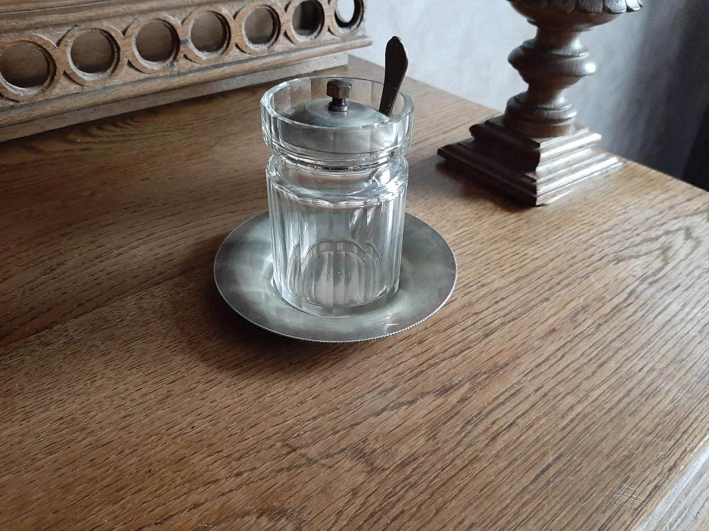 Pot "style" ancien confiturier : verre et argent vintage, Enlèvement ou Envoi, Argent