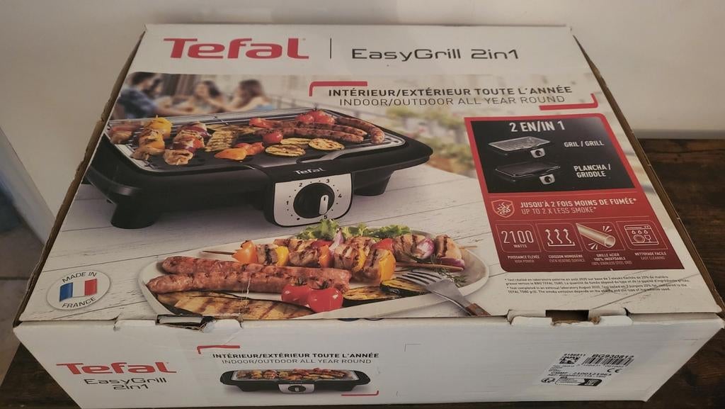 TEFAL Easy grill 2 en 1 intérieur/extérieur *État neuf*, Enlèvement ou Envoi, Comme neuf