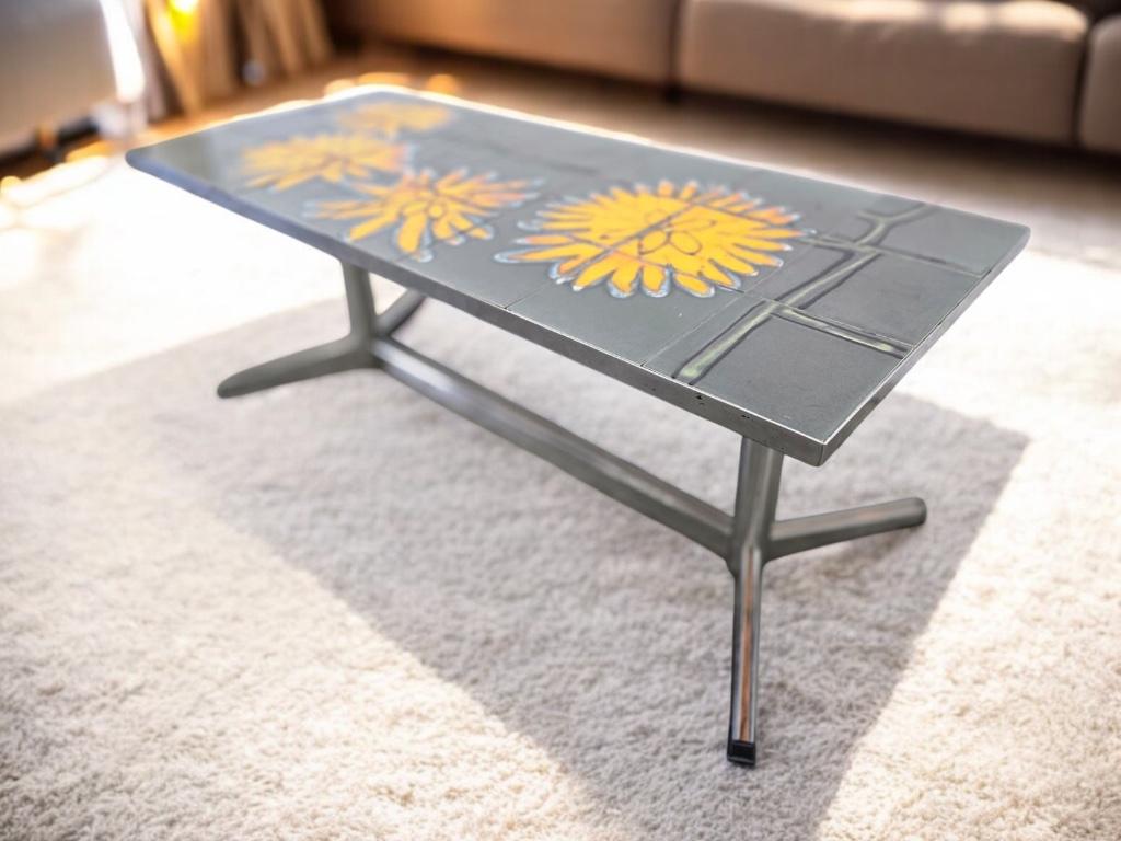 table basse vintage en céramique avec cadre chromé, Enlèvement ou Envoi