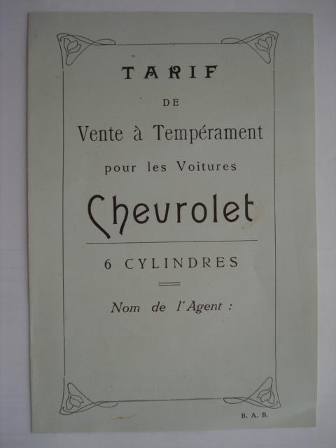 Chevrolet 6 cylindres Tarif vente à tempérament Brochure Cat, Envoi, Comme neuf, Chevrolet
