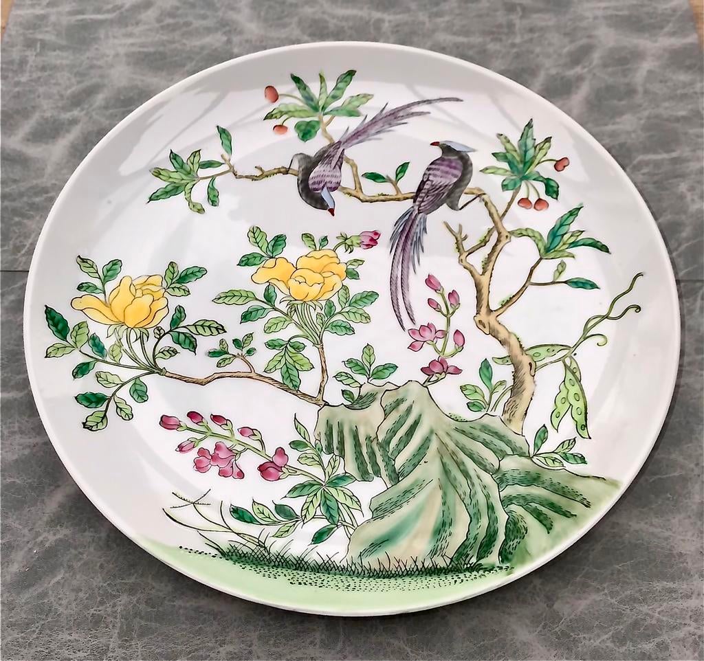 Assiettes chinoises porcelaine vintage, 3 x murales Ø31,5, Antiquités & Art, Enlèvement ou Envoi