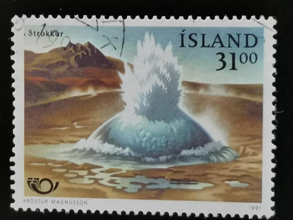 Ijsland 1991 - geyser Strokkur, Postzegels en Munten, Postzegels | Europa | Scandinavië, Ophalen of Verzenden, IJsland, Gestempeld