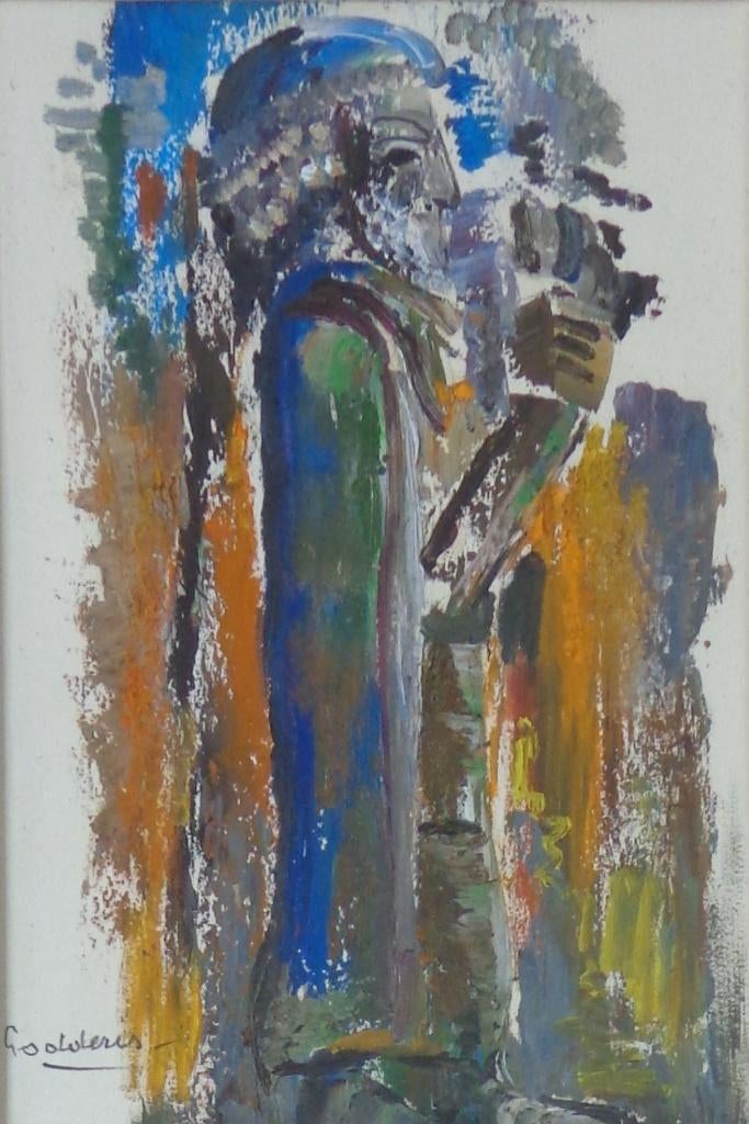 JACK GODDERIS / STANDBEELD/ OLIEVERF KARTON / 60x50cm KADER, Enlèvement ou Envoi