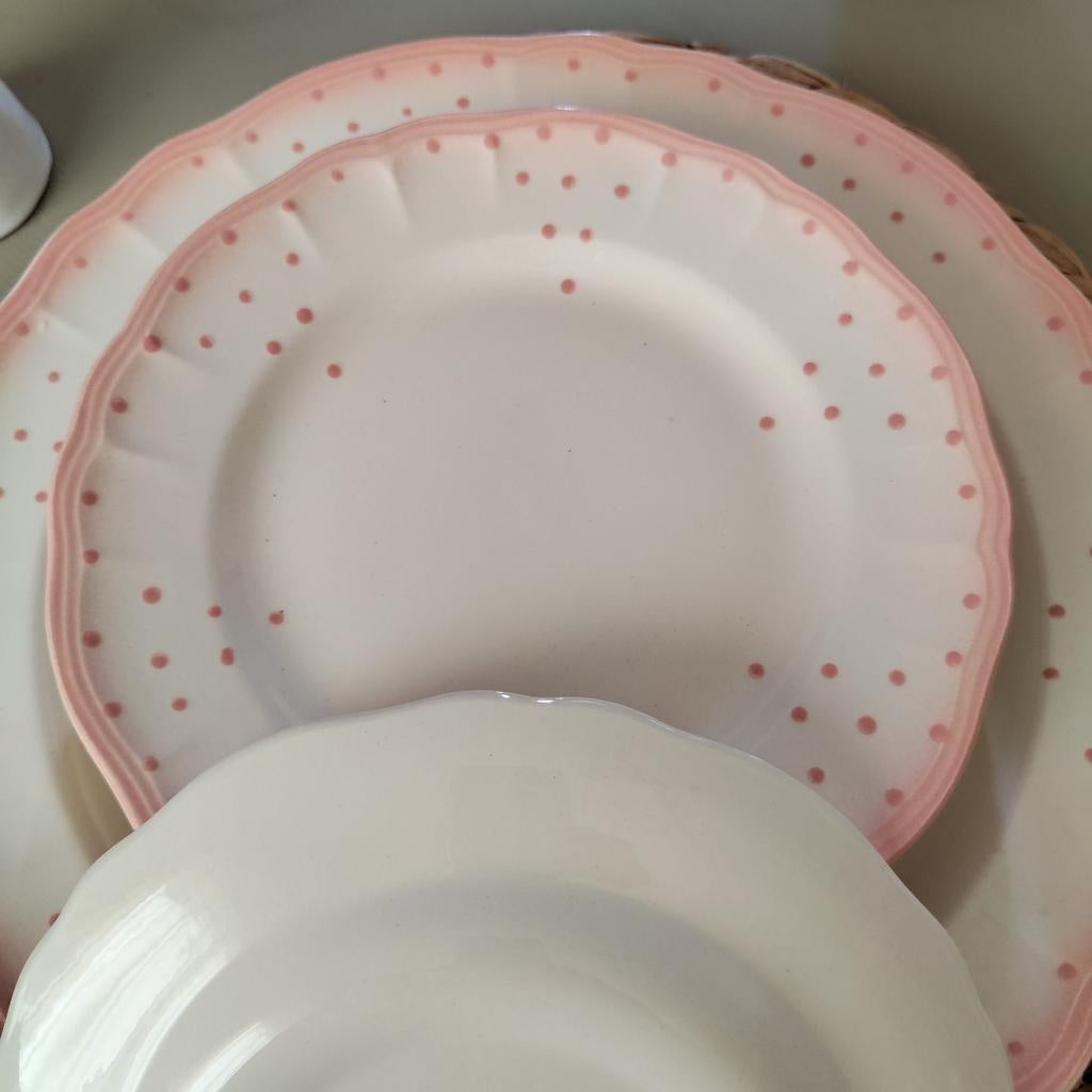 "Salins les Bains" 6 jolies assiettes et plat en faïence, Enlèvement