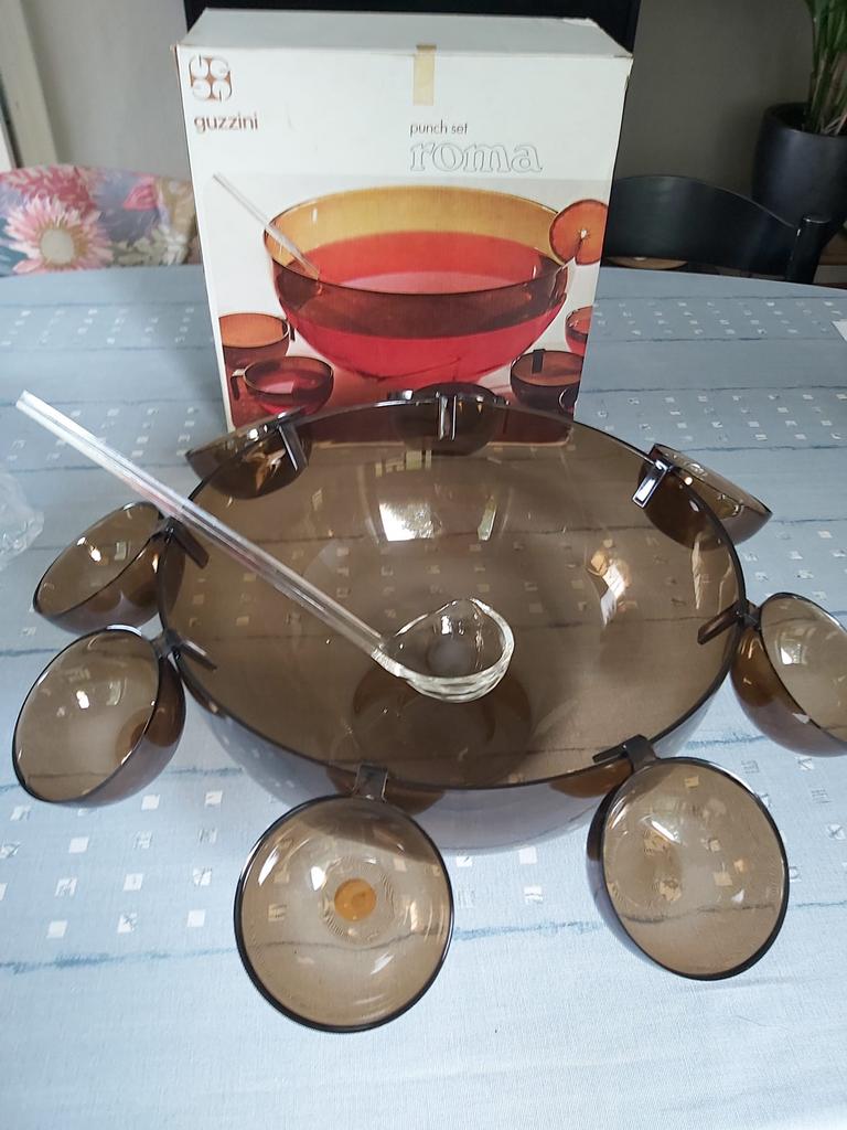 Vintage punch bowl met 8 kopjes + pollepel, Huis en Inrichting, Keuken | Servies, Ophalen, Nieuw