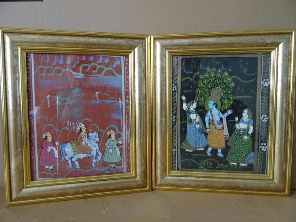 Peinture moghole Inde sur soie 2x 1950 à vendre séparément, Enlèvement ou Envoi