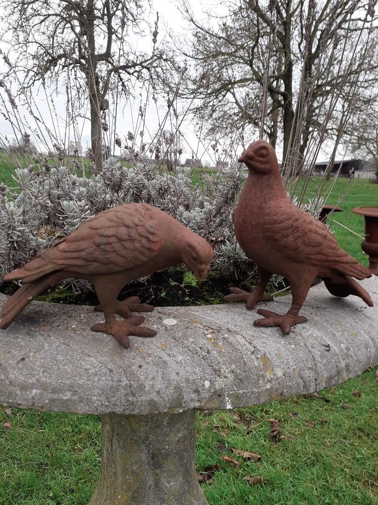 PAAR DUIVEN, DUIVEN IN ROESTGEPATINEERD GIETIJZER, Tuin en Terras, Ophalen of Verzenden, Nieuw, Overige materialen, Dierenbeeld