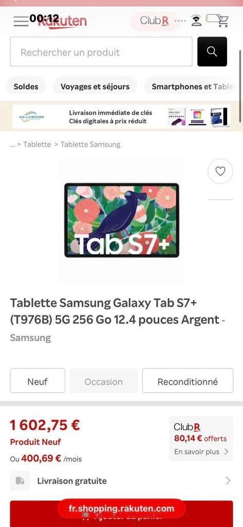 Tablette Samsung s7+5g 256gb, Computers en Software, Android Tablets, Ophalen
