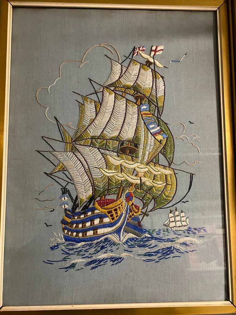 Tableau bateau brodé (années 50-60), Enlèvement ou Envoi