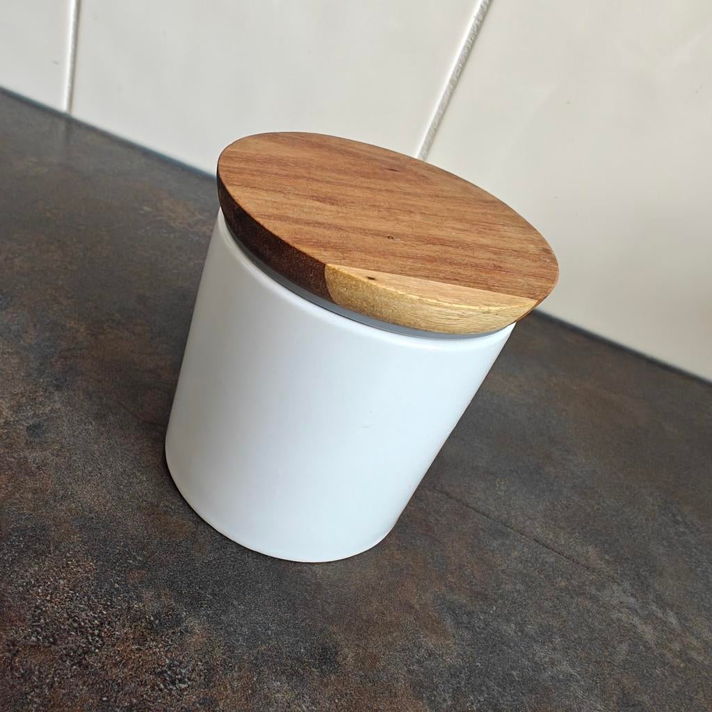 luchtdichte boodschappenpot van keramiek en hout, Ophalen, Zo goed als nieuw, Keramiek