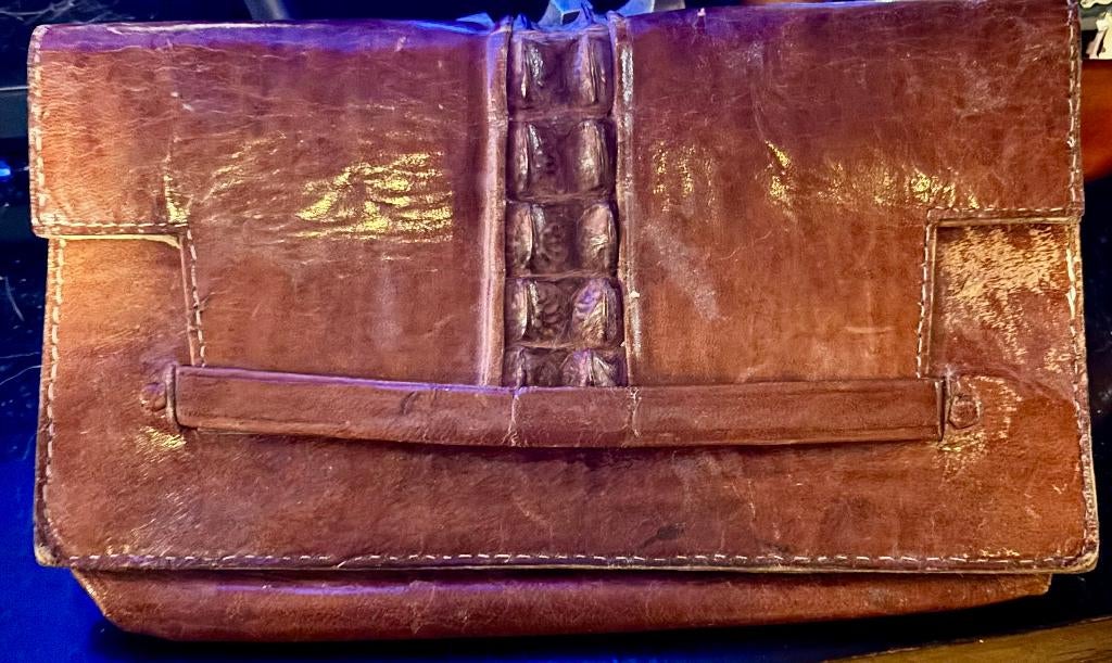 Pochette en cuir vintage, Enlèvement ou Envoi, Utilisé, Brun, Autres types
