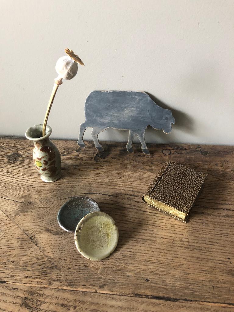 Brocante set mini voorwerpen vaasje doosje.., Ophalen of Verzenden