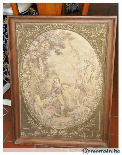 ancienne tapisserie encadrement chêne "offrande a l'amour", Ophalen of Verzenden, Gebruikt