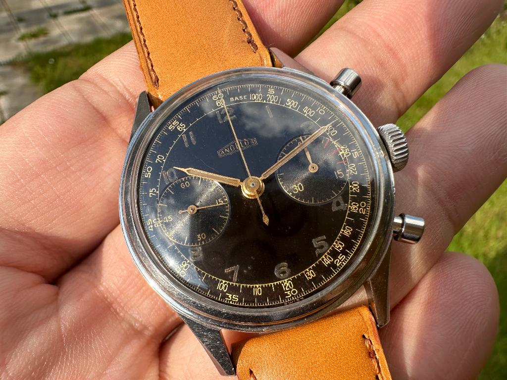 Chronographe Angelus, armee hongroise, 38mm, acier, Montre-bracelet, Autres marques, 1930 à 1960, Enlèvement ou Envoi