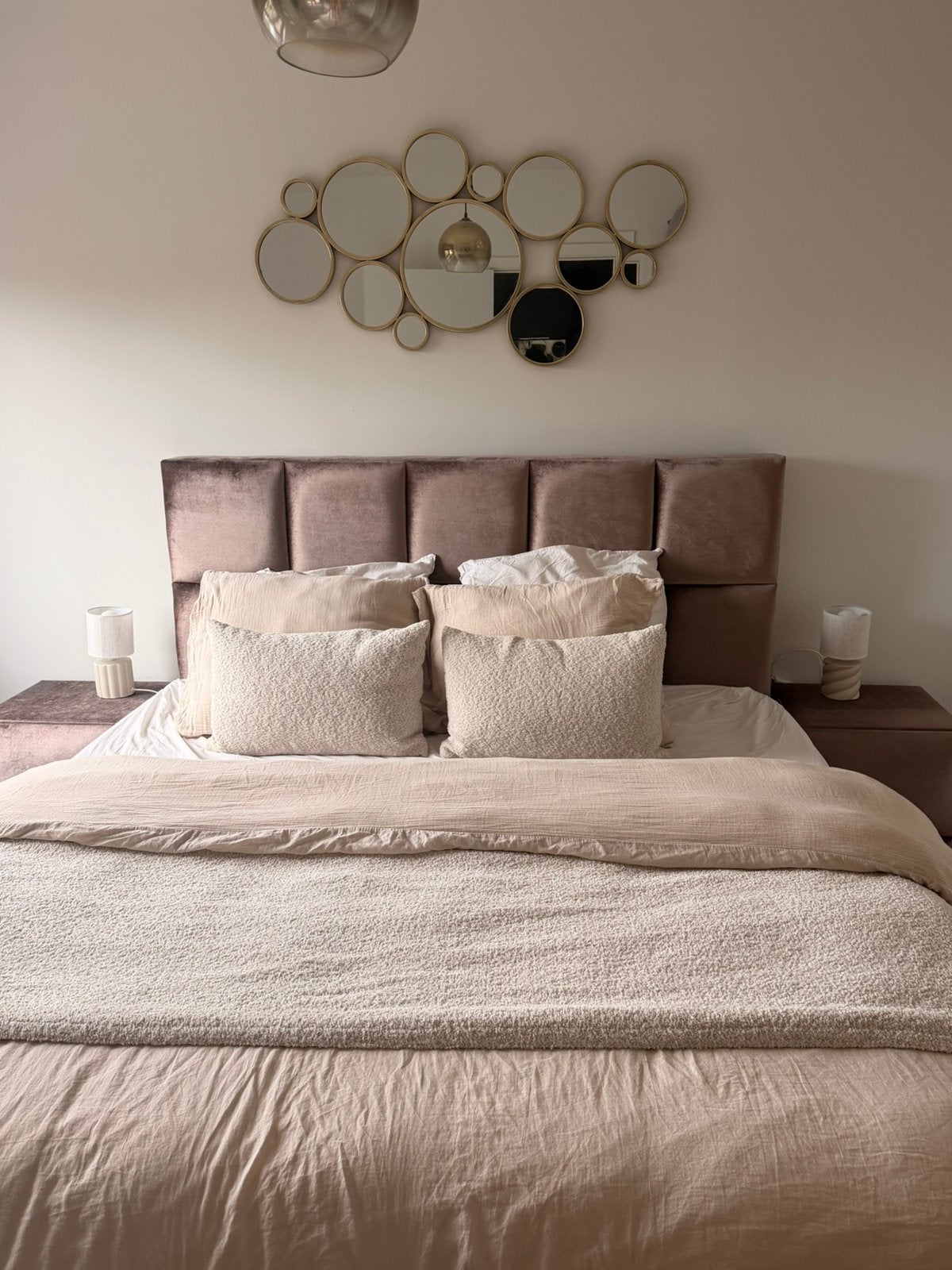 Tweepersoons boxspring met gestoffeerd hoofdbord, Huis en Inrichting, Ophalen, Gebruikt, Tweepersoons