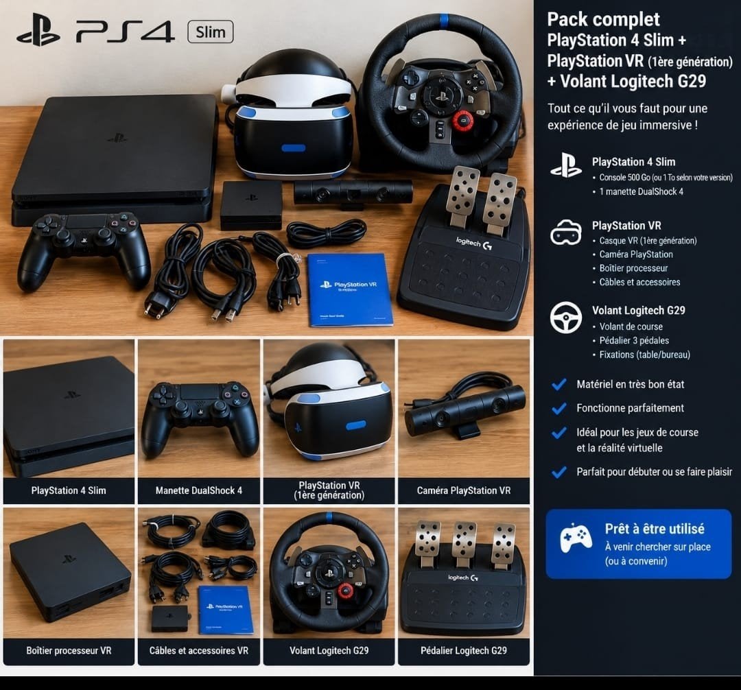 pack PS4 + PSVR + LOGITECH G29, Enlèvement ou Envoi, Comme neuf, Slim