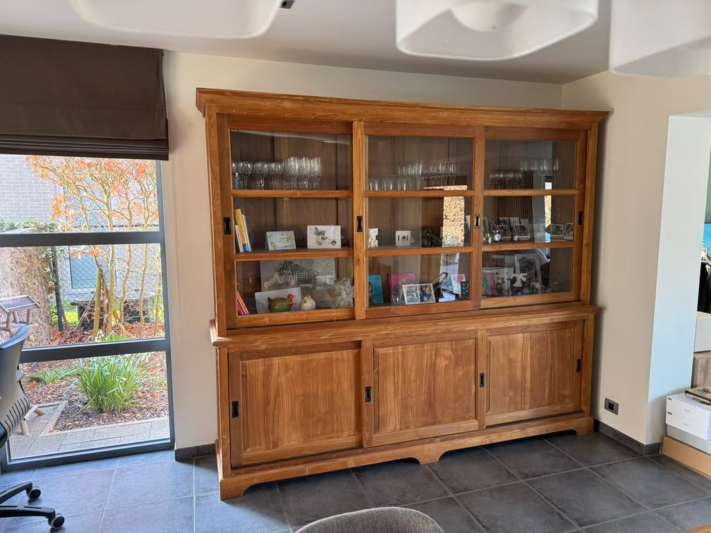 Vitrinekast teak, Huis en Inrichting, Kasten | Vitrinekasten, Ophalen, 200 cm of meer, Teakhout, Zo goed als nieuw