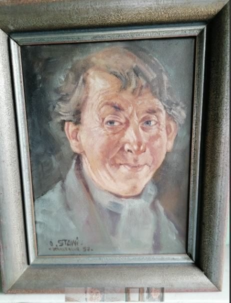 antiek portret O. Stawi op canvas 1957, Antiquités & Art, Art | Peinture | Classique, Portrait ou Personnes, Peinture à l'huile