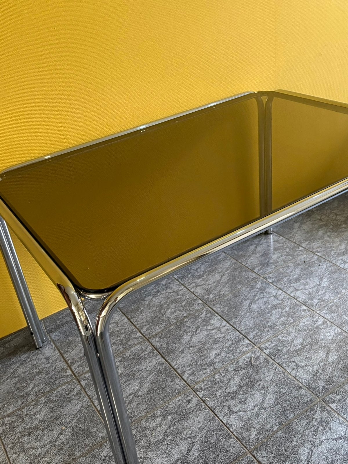 Vintage chromen design tafel met rookglas (125 x 85 x 70 cm), Ophalen, Gebruikt, 100 tot 150 cm, Bauhaus, vintage