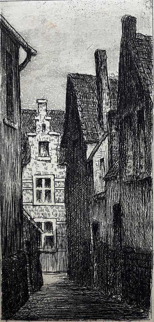 Ets Jozef Pas (1900-1984) Straatzicht, Antiek en Kunst, Ophalen