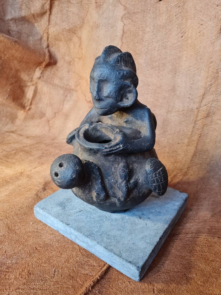 Urne de médecine traditionnelle, authentique, Zande, RDC, Antiquités & Art, Fait main, Afrique, Pierre/céramique, 25 cm