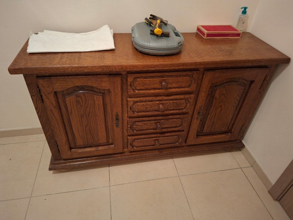 Klein eikenhouten dressoir, Ophalen, 100 tot 150 cm, Eikenhout, Zo goed als nieuw
