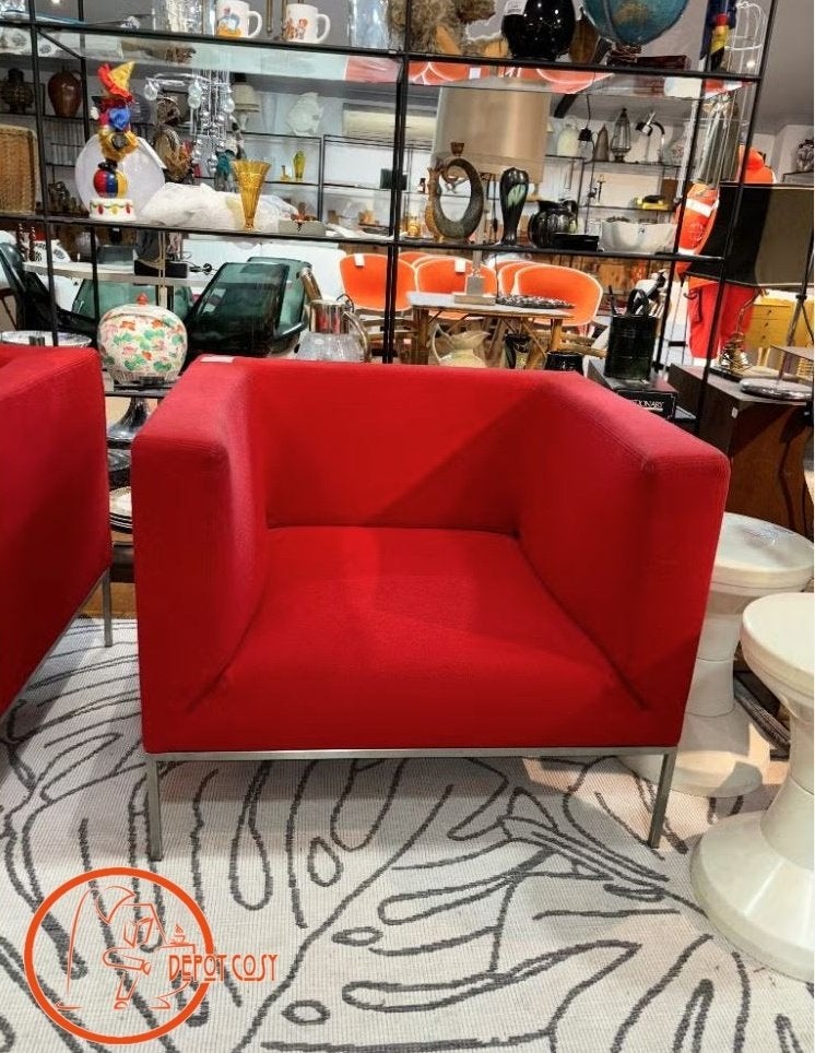 Paire de fauteuils design modernes – Rouge vif, .., .., Moins de 75 cm, Comme neuf
