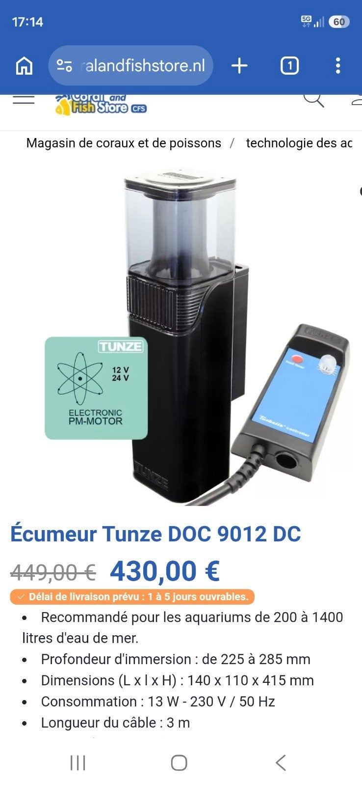 Ecumeur Tunze Combline 9012 DC, Enlèvement