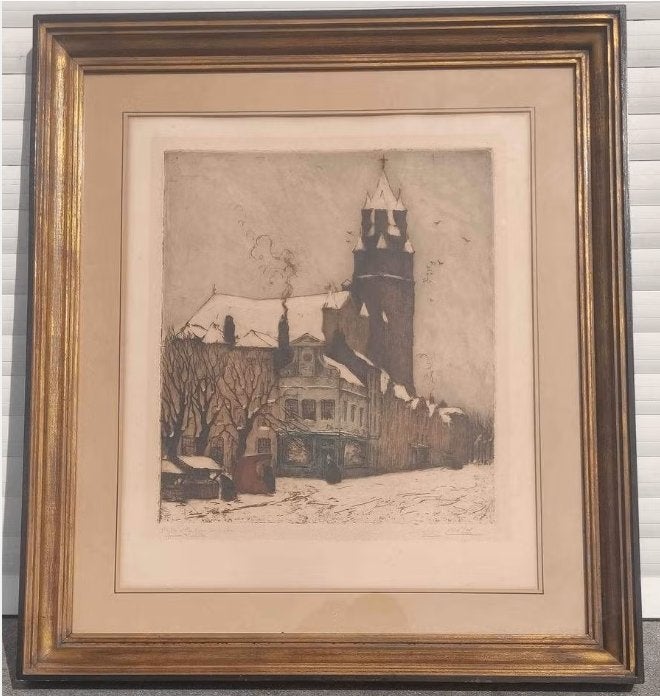 Eau forte épreuve d artiste signe julien celos, Antiek en Kunst, Ophalen of Verzenden, Gravure