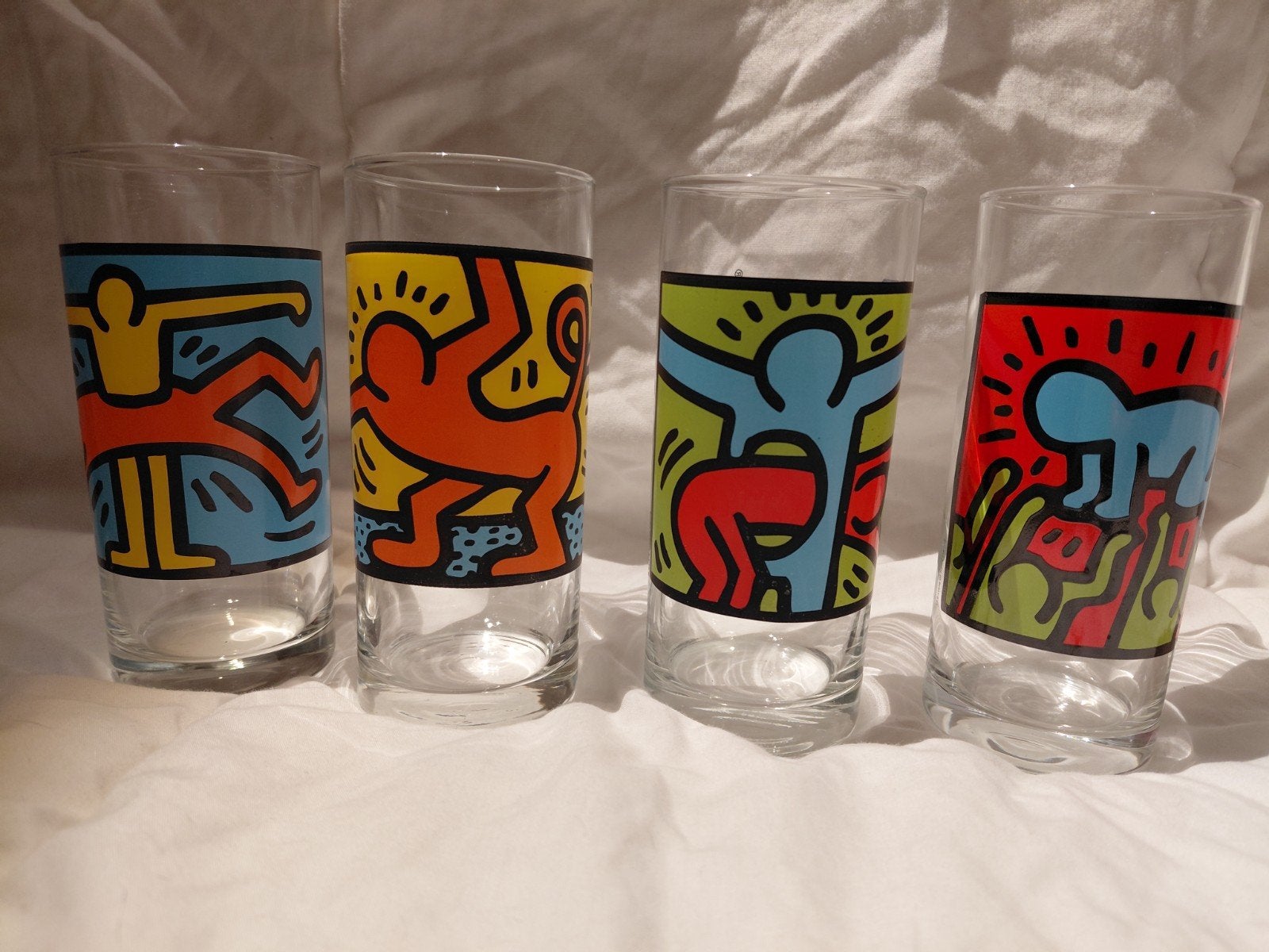Vintage 4 + 1 complete set Keith Haring glazen, Ophalen of Verzenden