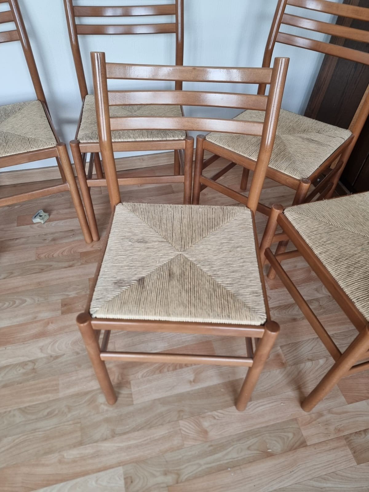 6 mooie vintage stoelen hout met rieten / rotan zitvlak, Ophalen