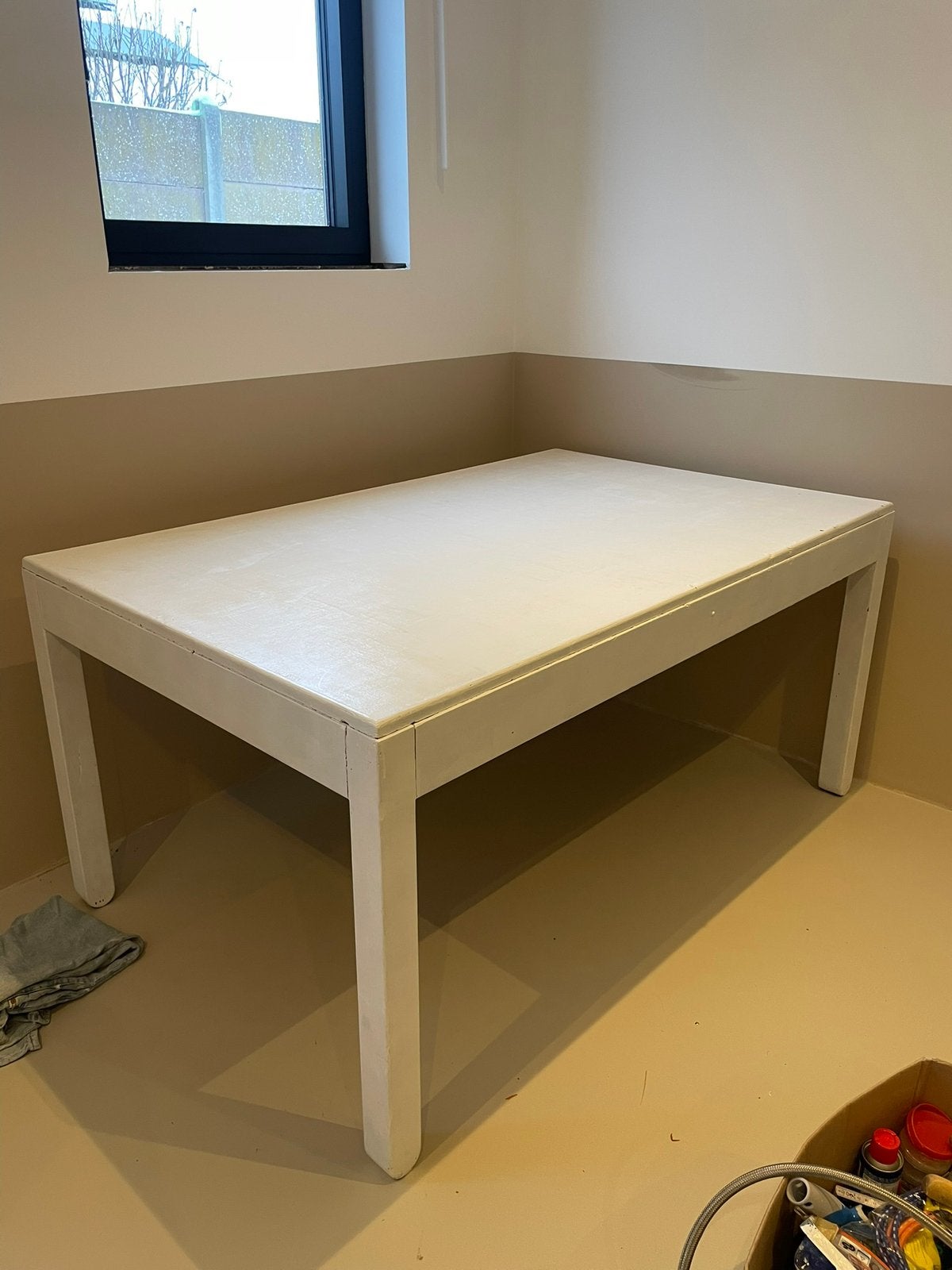 Houten witte tafel, Huis en Inrichting, Tafels | Eettafels, Ophalen, Gebruikt, Rechthoekig
