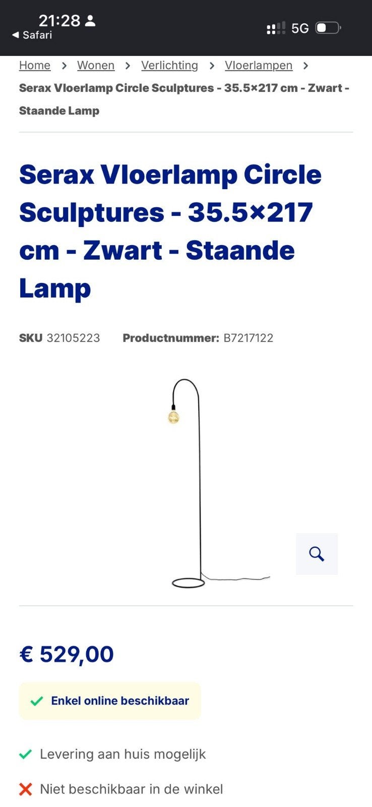 Serax vloerlamp,als nieuw,dubbel gebruik wegens samenwonen, Ophalen, Zo goed als nieuw, Metaal, 200 cm of meer
