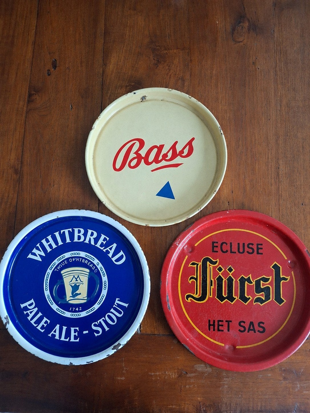 3x emaille bier dienbladen, Ophalen of Verzenden