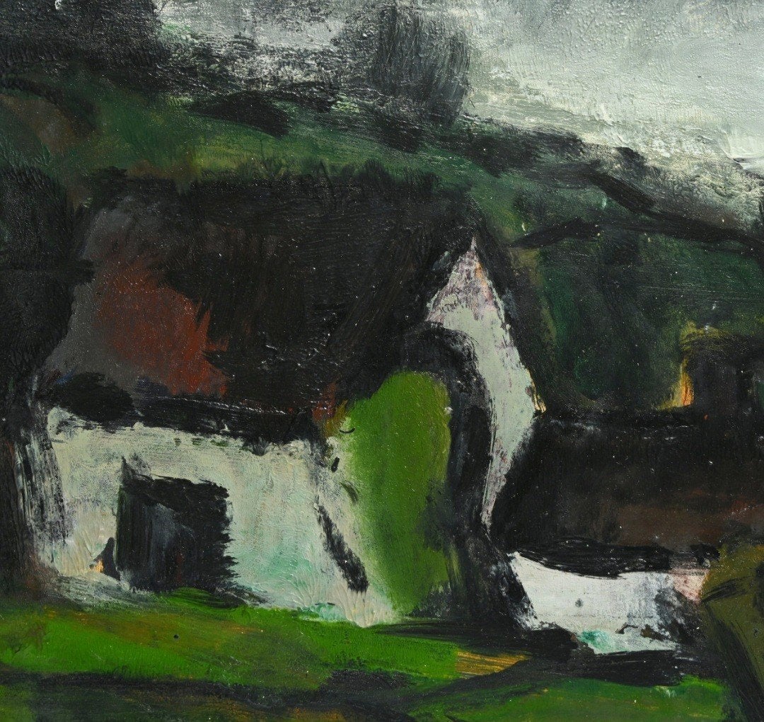 CORTIER Amedee "Hoeve in landschap" olie op papier, Antiek en Kunst, Ophalen of Verzenden, Landschap