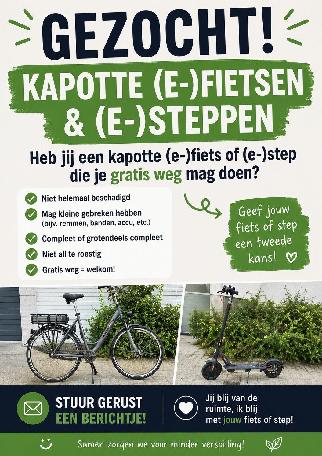 Kapotte (e) fietsen en (e) steppen gezocht, Fietsen en Brommers, Fietsonderdelen, Ophalen