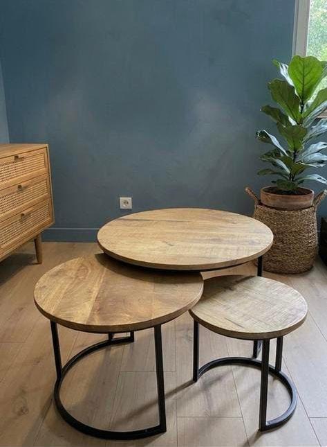 Salontafels mangohout - set van 3, Huis en Inrichting, Ophalen, Zo goed als nieuw
