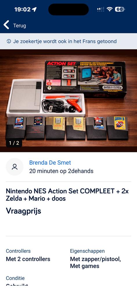 Nintendo NES Action Set COMPLEET + 2x Zelda + Mario + doos, Consoles de jeu & Jeux vidéo, Jeux | Nintendo NES, 2 joueurs, Aventure et Action