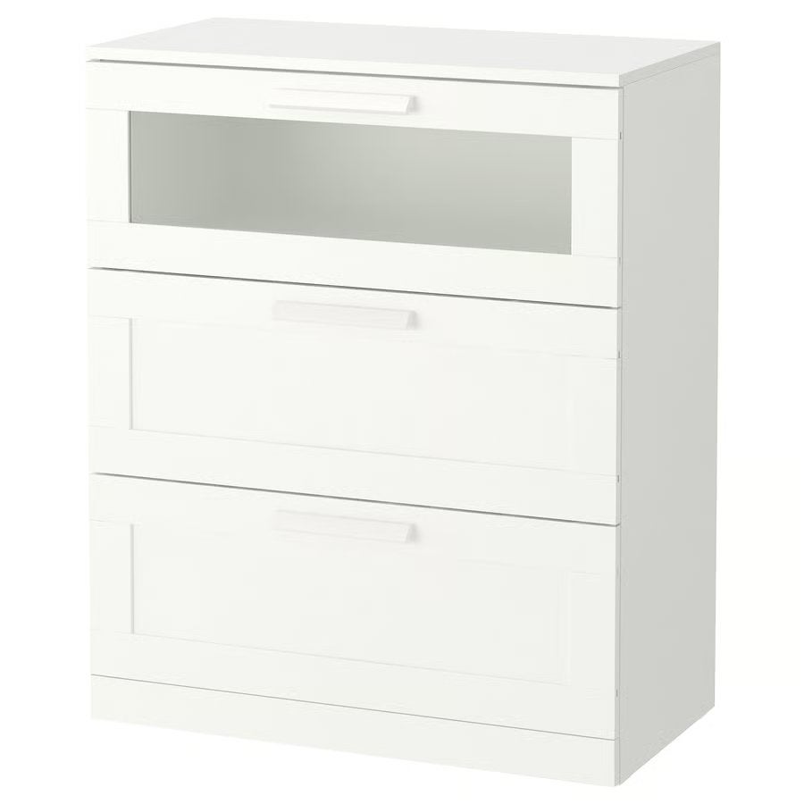 Ladekast 3 lades, wit/frosted glas (Brimnes, IKEA), Ophalen, Zo goed als nieuw, Glas
