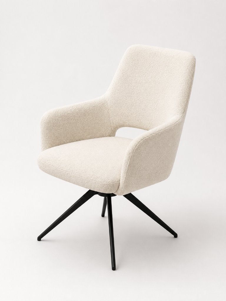 Moderne stoel in ivoorkleur met zwart metaal, Maison & Meubles, Chaises, Tissus, Comme neuf, Enlèvement, Blanc