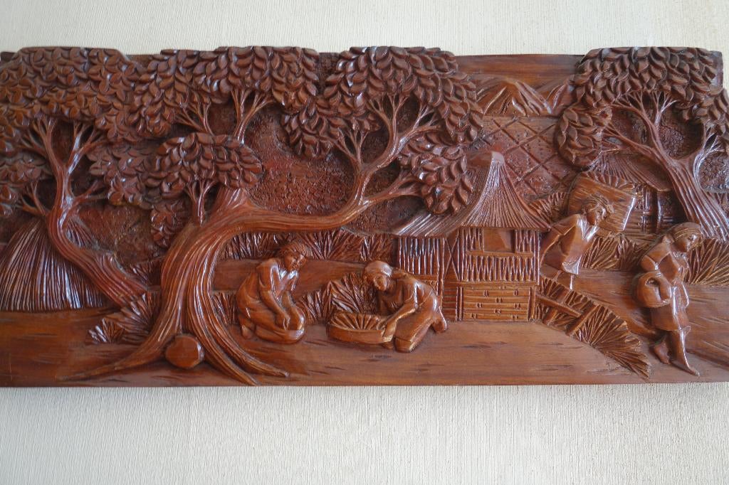 Indonesisch /Bali handgesneden houten paneel 69 x 32' cm, Antiek en Kunst, Ophalen