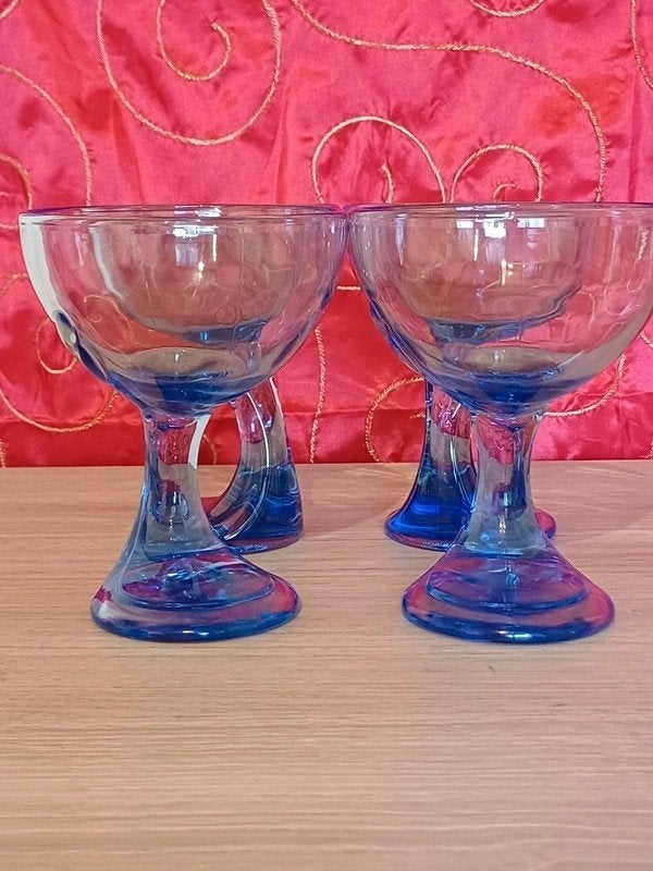 Lot de 4 verres dessert  Bormioli Rocco Jerba Bleu Saphir, Collections, Envoi, Comme neuf, Autres types