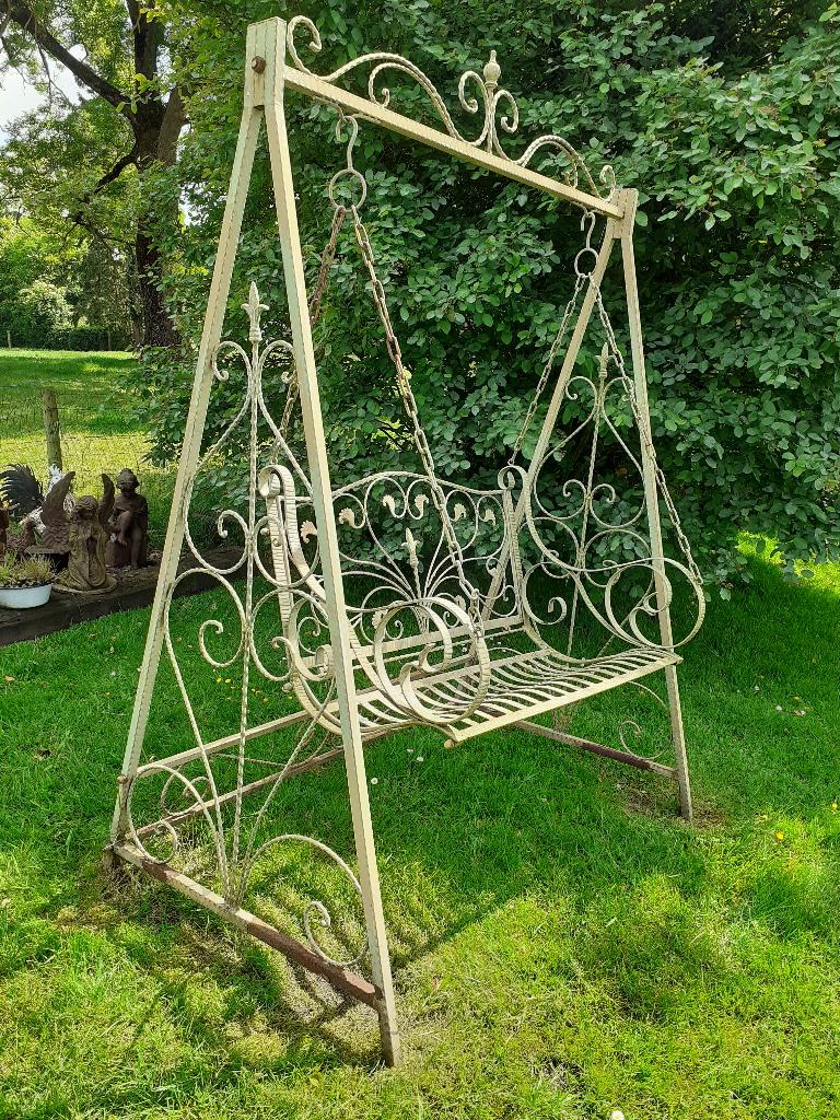 Superbe banc de jardin en fer forgé patiné (balancelle), Enlèvement, Utilisé, Métal