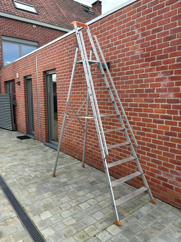 Little Jumbo aluminium trapladder – 10 treden met armleuning, Ophalen, Gebruikt, Ladder, Opvouwbaar of Inschuifbaar