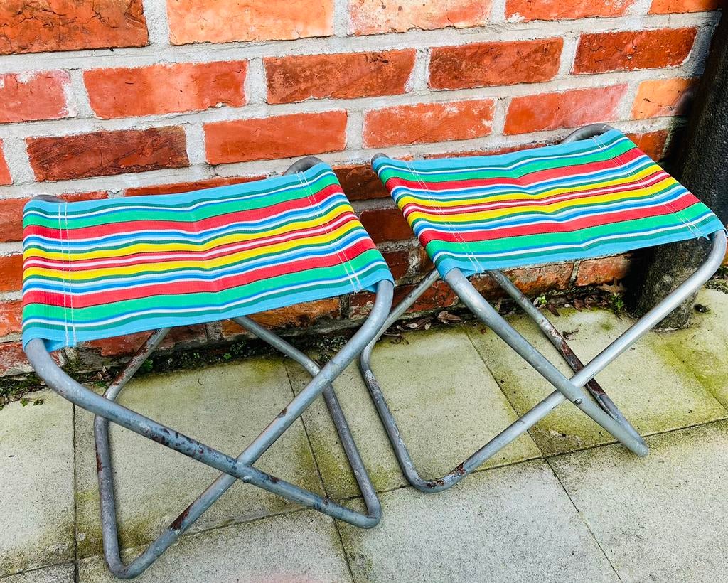 Paire de chaises de camping pliables vintage - rayées, Enlèvement ou Envoi, Chaise de camping, Utilisé, X