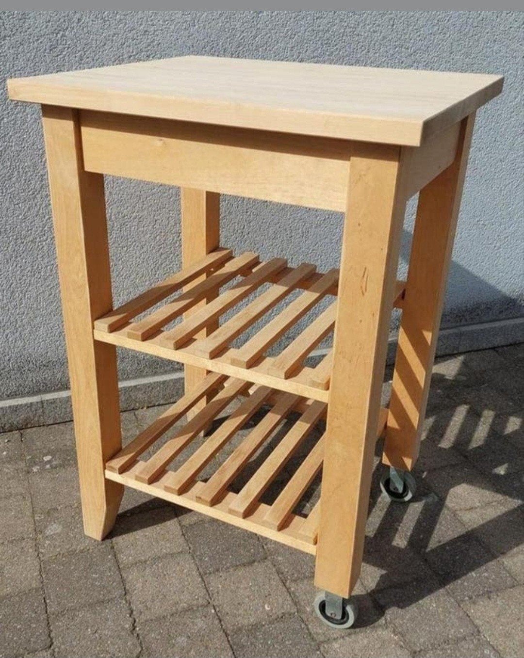 Table en bouleau pratique, facile à déplacer avec une roue, Jardin & Terrasse, Enlèvement