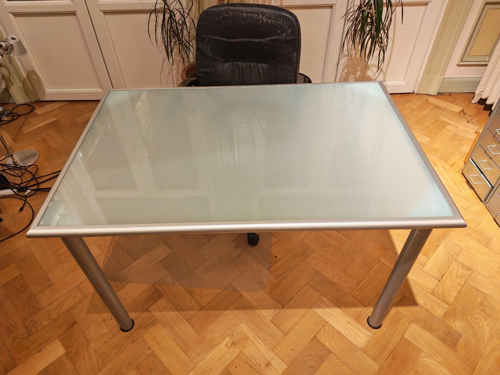 Bureau en verre, pieds métalliques, Jardin & Terrasse