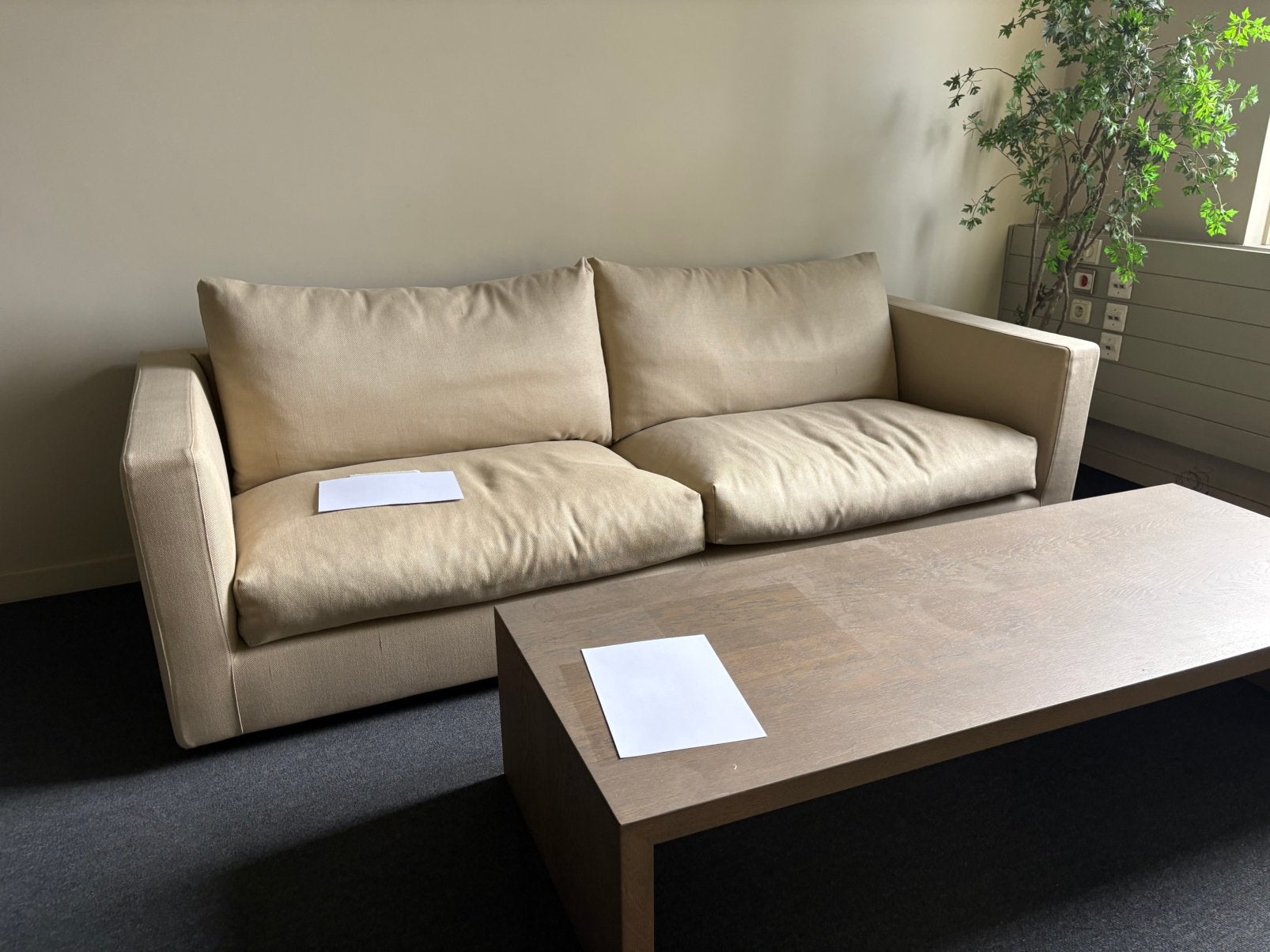 2 Flexform-driezitsbanken, beige stof, Enlèvement, Comme neuf