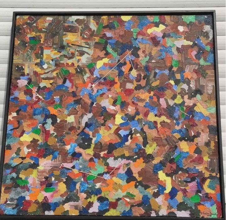 Huile sur toile abstrait signe Daniel van den broeck, Antiek en Kunst, Ophalen of Verzenden, Abstract, Doek
