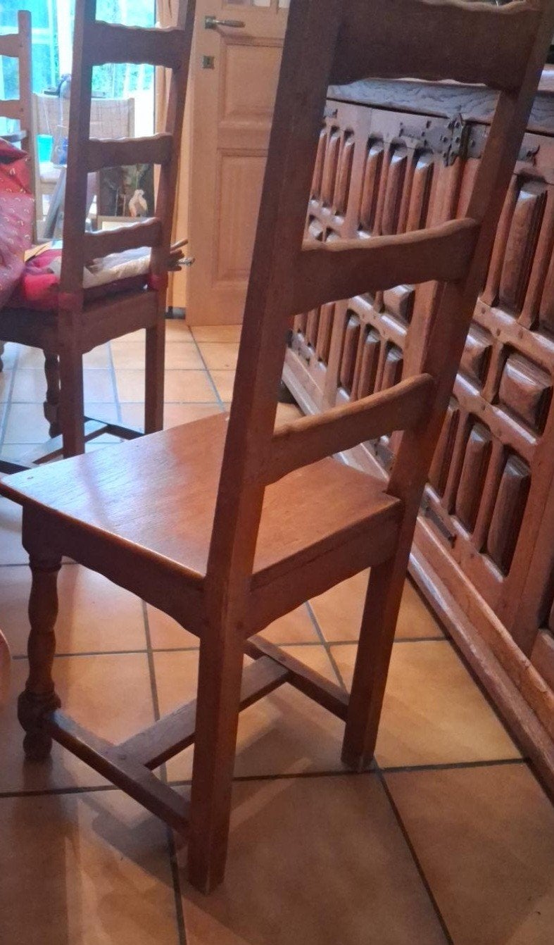 Table ancienne en bois massif + 6 chaises assorties, Ophalen